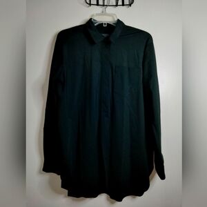 Lysse New York (Size M) Black Stripe Back 3/4 Hidden Button LS Popover Tunic Top